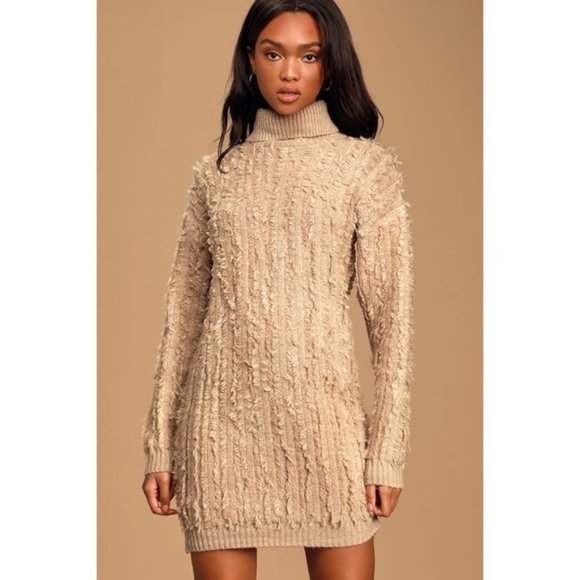 Snuggle Up To You Beige Turtleneck Sweater Dress - Picture 3 of 8